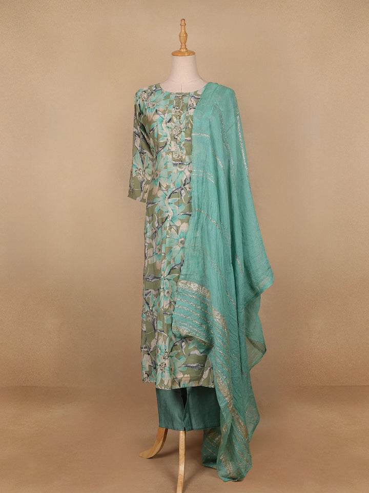 Green Floral Prints Cotton Straight Cut Salwar Suit - Diadem
