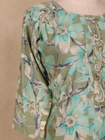 Green Floral Prints Cotton Straight Cut Salwar Suit - Diadem