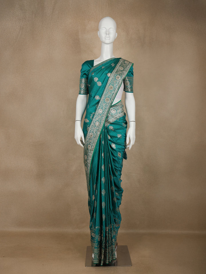 Green Floral Weave and Stone Work Banarasi Silk Saree - Diadem