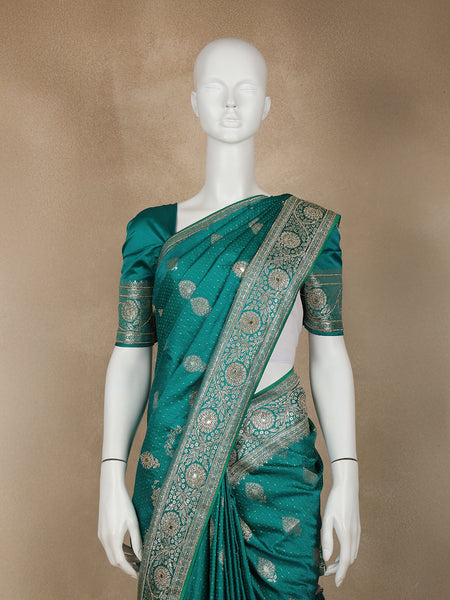 Green Floral Weave and Stone Work Banarasi Silk Saree - Diadem