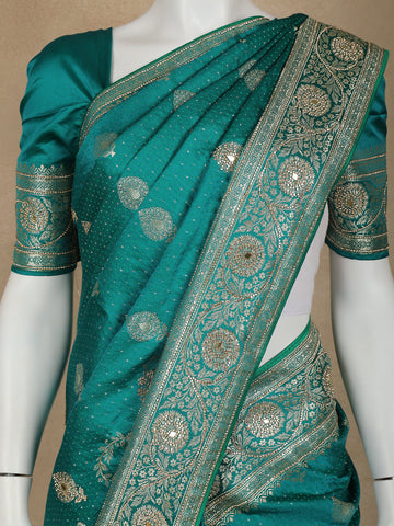 Green Floral Weave and Stone Work Banarasi Silk Saree - Diadem