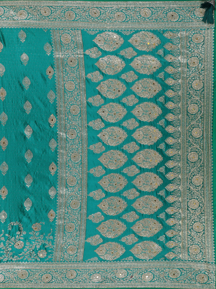 Green Floral Weave and Stone Work Banarasi Silk Saree - Diadem