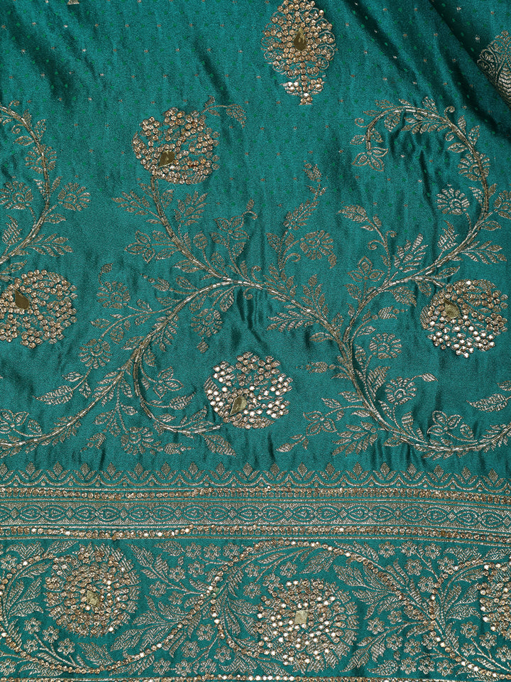 Green Floral Weave and Stone Work Banarasi Silk Saree - Diadem