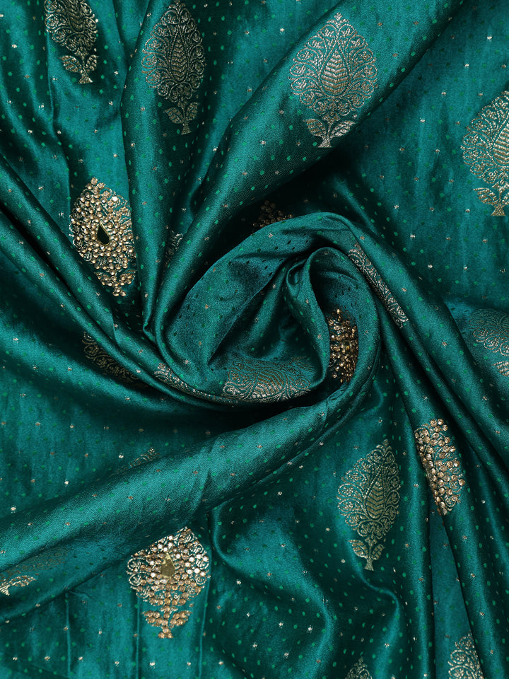 Green Floral Weave and Stone Work Banarasi Silk Saree - Diadem