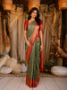 Green Floral Woven Pure Kanchipuram Silk Saree with Zari Border