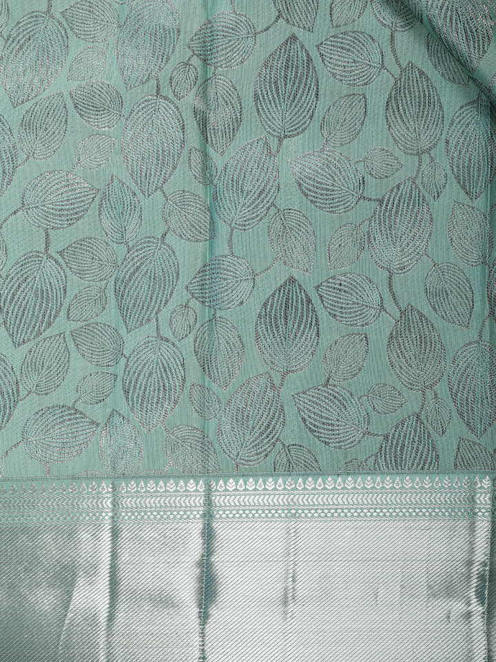 Green Floral Woven Pure Kanchipuram Silk Saree - Diadem