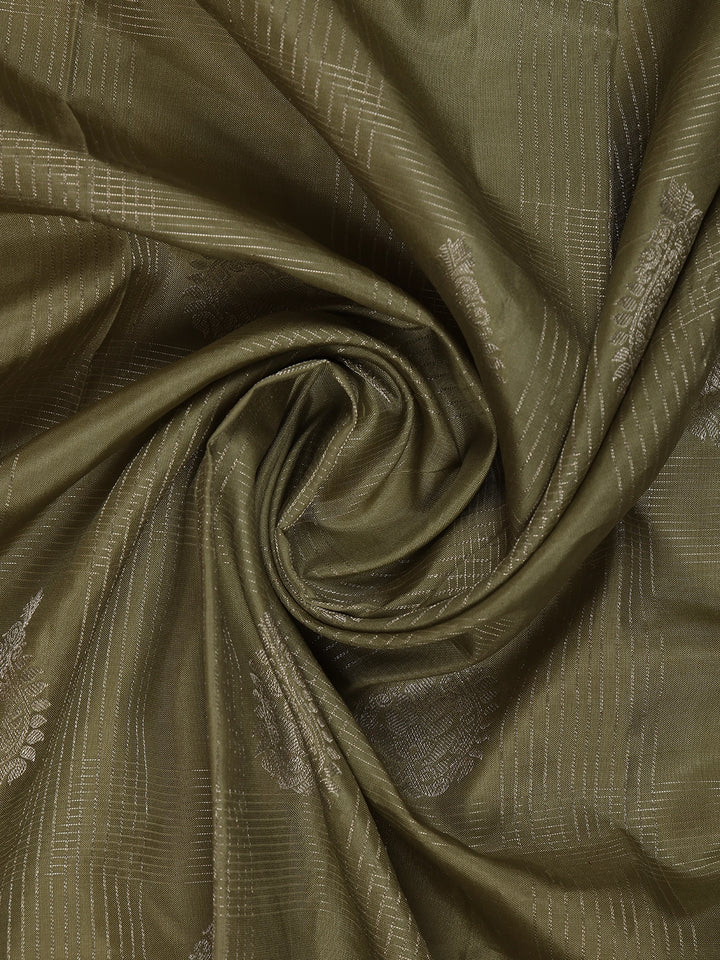 Green Floral and Checks Woven Silk saree - Diadem