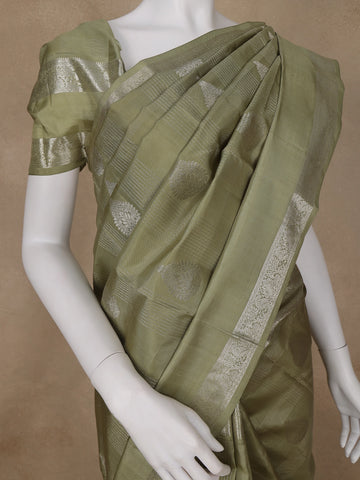 Green Floral and Checks Woven Silk saree - Diadem