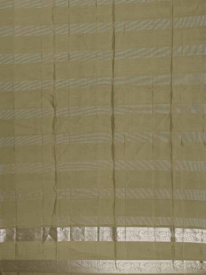 Green Floral and Checks Woven Silk saree - Diadem