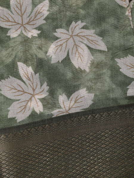 Green Floral Designed Fancy Cotton Saree - Diadem