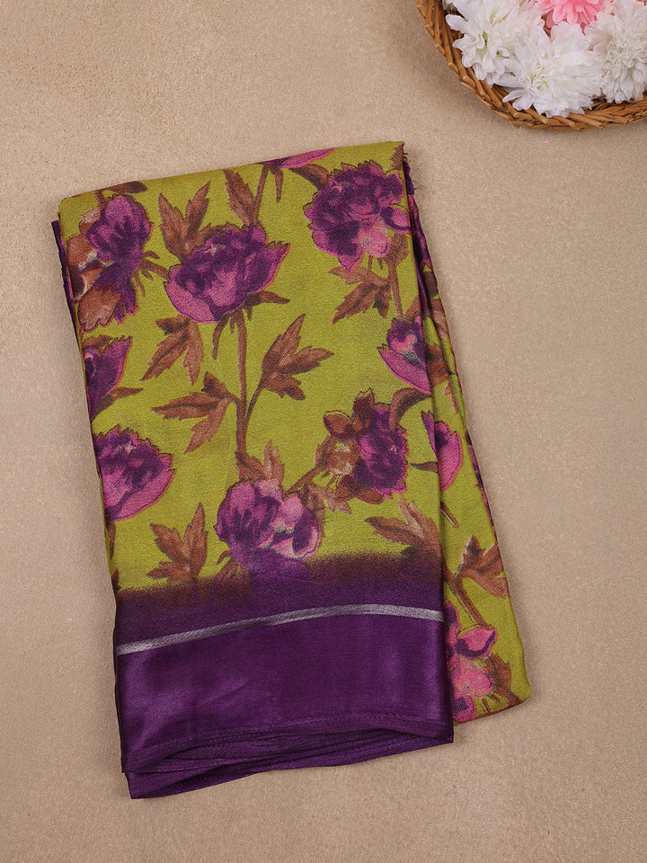 Green Floral Prints Fancy Georgette Saree - Diadem