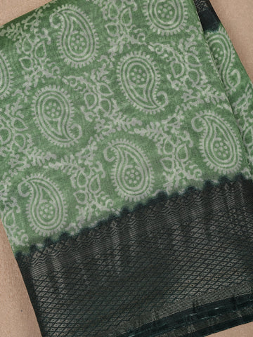 Green Paisley Designed Fancy Cotton Saree - Diadem