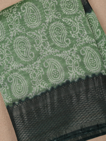 Green Paisley Designed Fancy Cotton Saree - Diadem