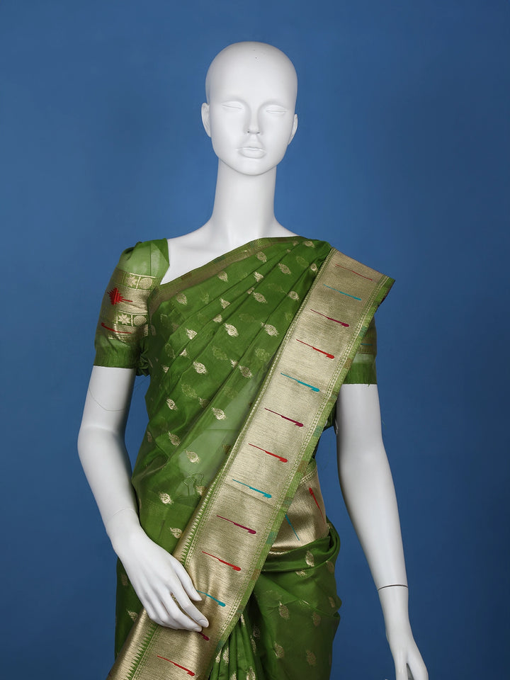 Green Peacock Designed Soft Silk Saree - Diadem