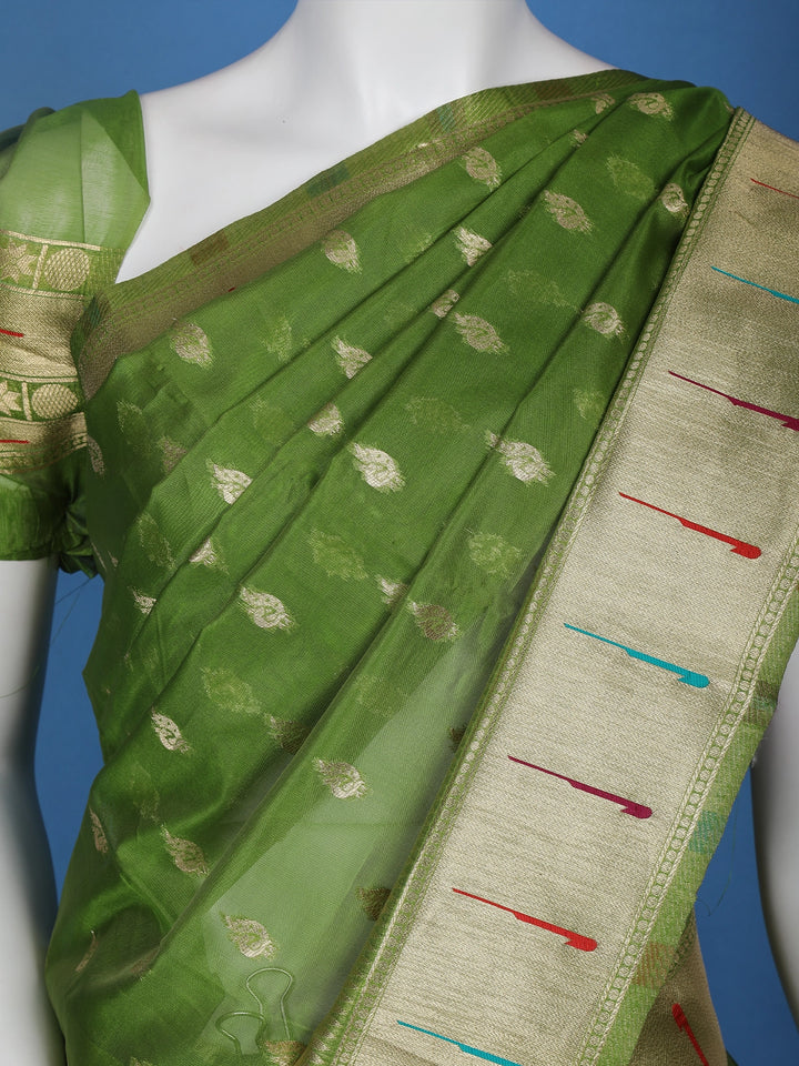 Green Peacock Designed Soft Silk Saree - Diadem