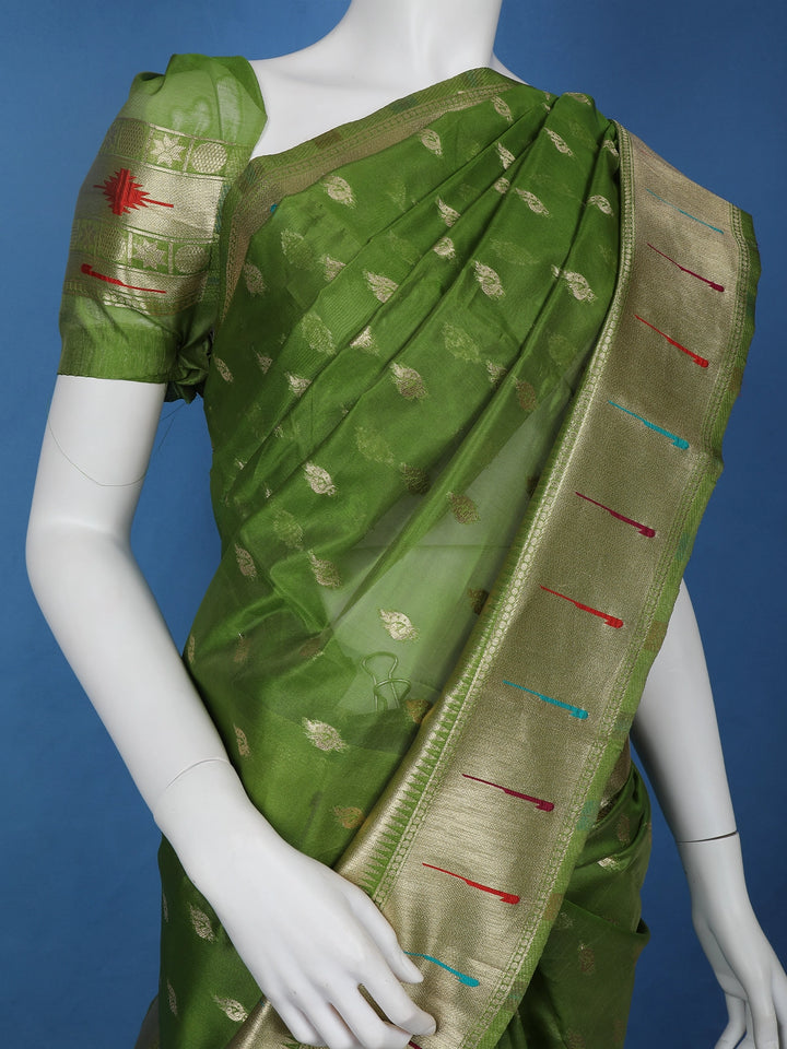 Green Peacock Designed Soft Silk Saree - Diadem