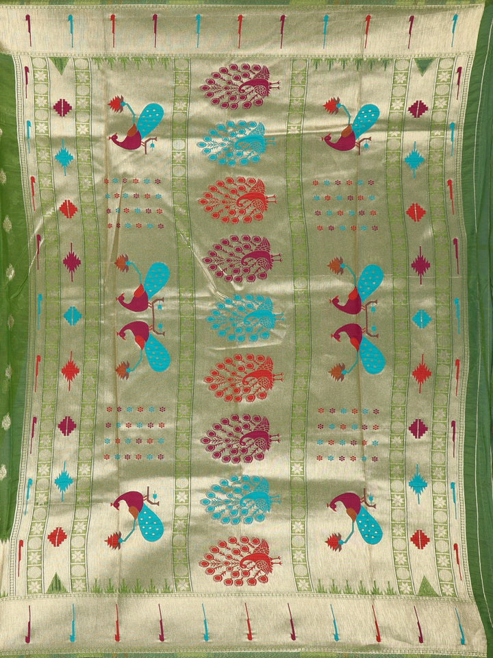 Green Peacock Designed Soft Silk Saree - Diadem