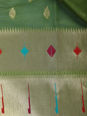 Green Peacock Designed Soft Silk Saree - Diadem