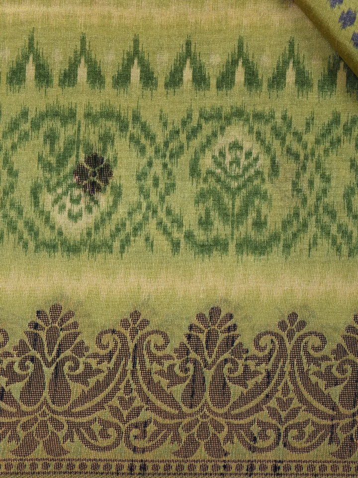Green Pink Semi Tussar Silk Diagonal Designed Saree - Diadem