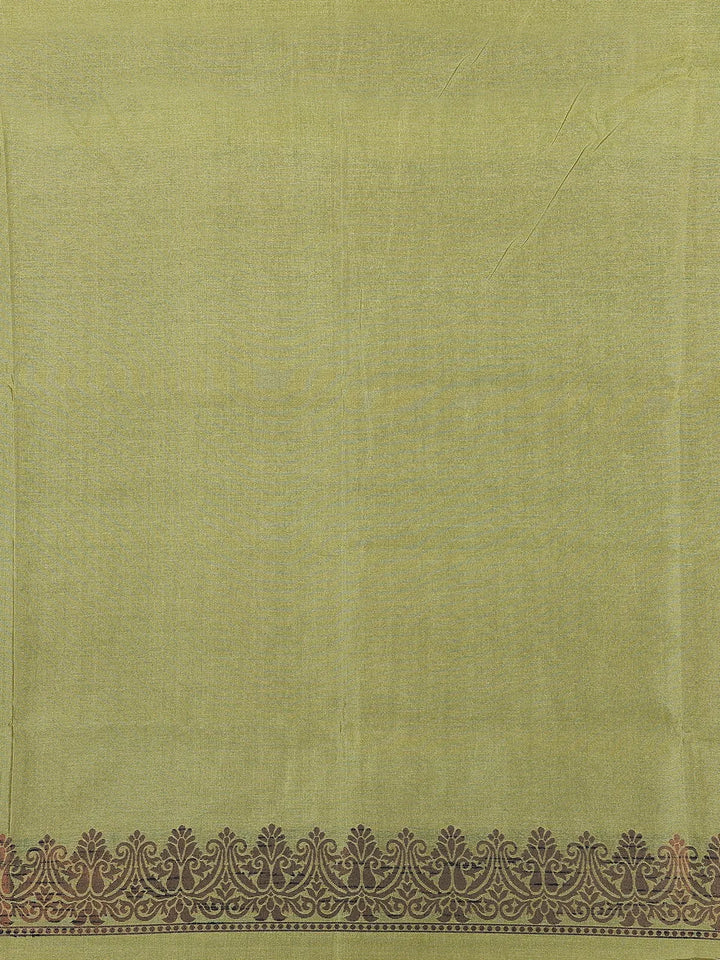 Green Pink Semi Tussar Silk Diagonal Designed Saree - Diadem