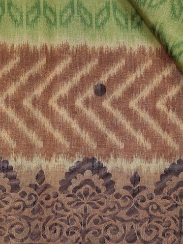 Green Pink Semi Tussar Silk Saree with Chevron Pattern - Diadem