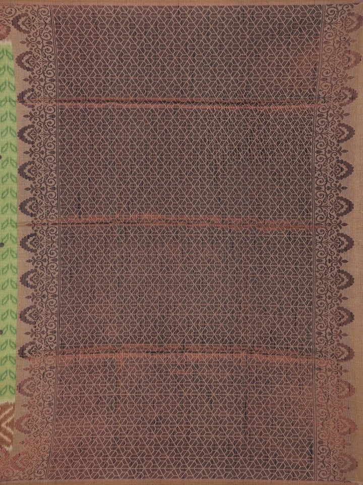 Green Pink Semi Tussar Silk Saree with Chevron Pattern - Diadem