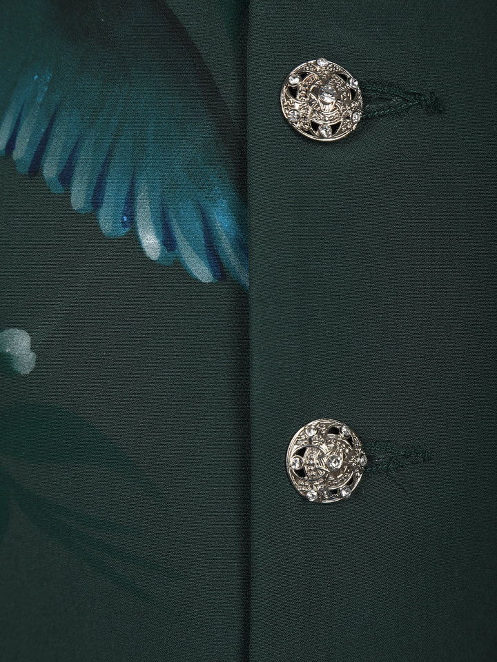 Green Pollyester Bird Printed Sherwani And Pant Set - Diadem
