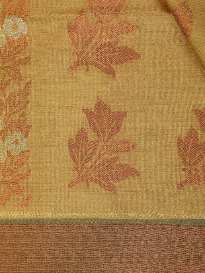Green Semi Tussar Silk Floral Designed Saree - Diadem