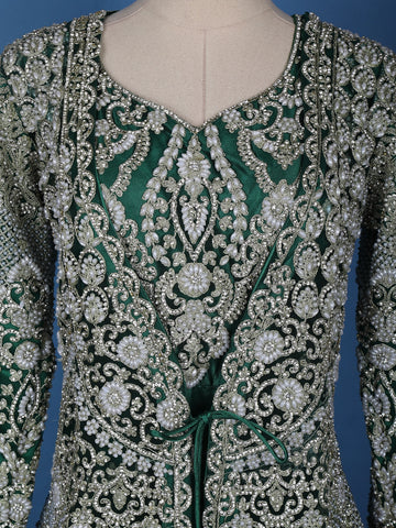 Green Stone And Floral Embroidery Net Bridesmaid Gown - Diadem