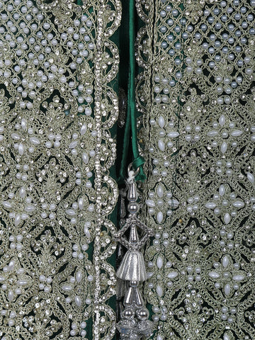Green Stone And Floral Embroidery Net Bridesmaid Gown - Diadem