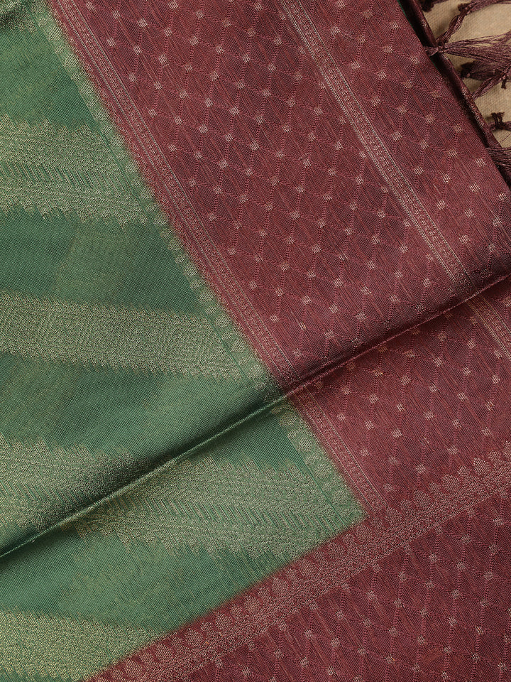 Green Striped Design Tissue Silk Saree - Diadem