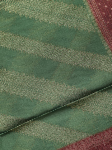 Green Striped Design Tissue Silk Saree - Diadem