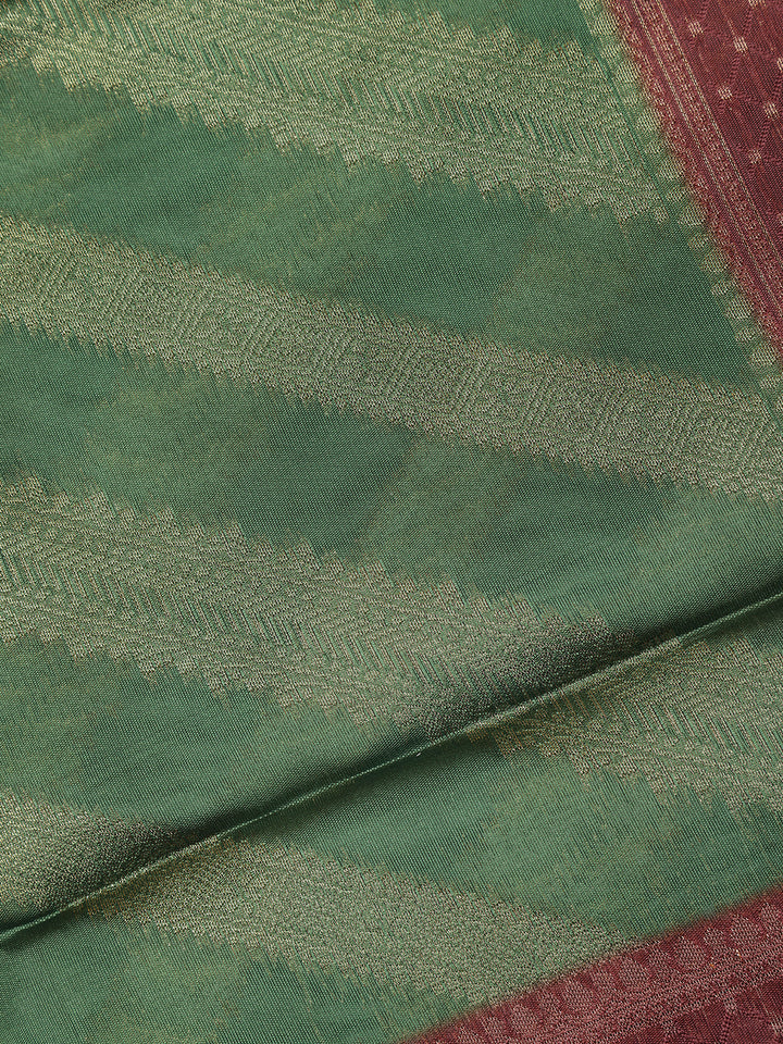 Green Striped Design Tissue Silk Saree - Diadem