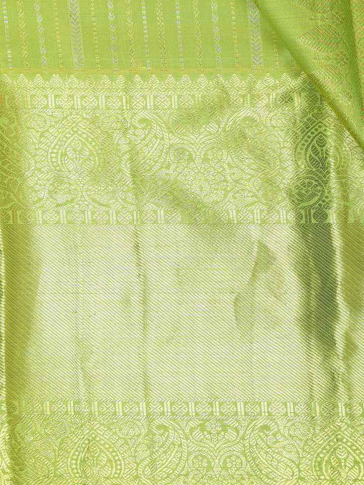 Green Stripes Woven Pure Kanchipuram Silk Saree - Diadem