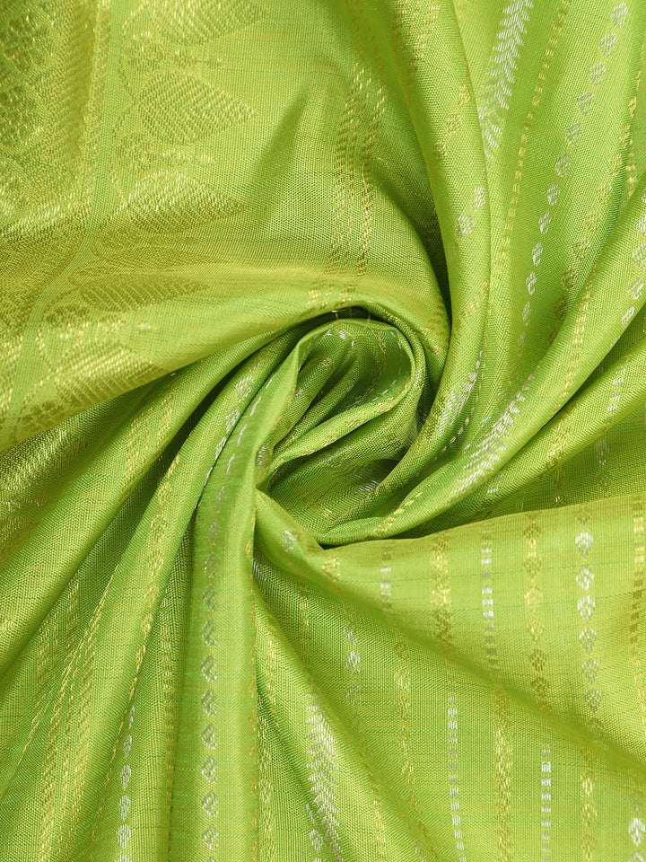 Green Stripes Woven Pure Kanchipuram Silk Saree - Diadem