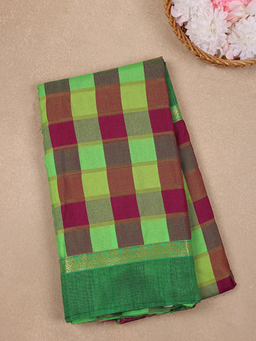 Green With Multicolor Checked Designed Woven Semi Silk Fancy Saree - Diadem