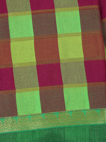 Green With Multicolor Checked Designed Woven Semi Silk Fancy Saree - Diadem