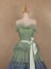 Green and Blue Ombre Tiered Ruffle Ball Gown in Tulle Net - Diadem