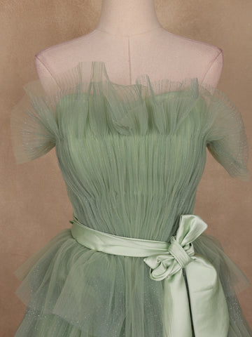 Green and Blue Ombre Tiered Ruffle Ball Gown in Tulle Net - Diadem