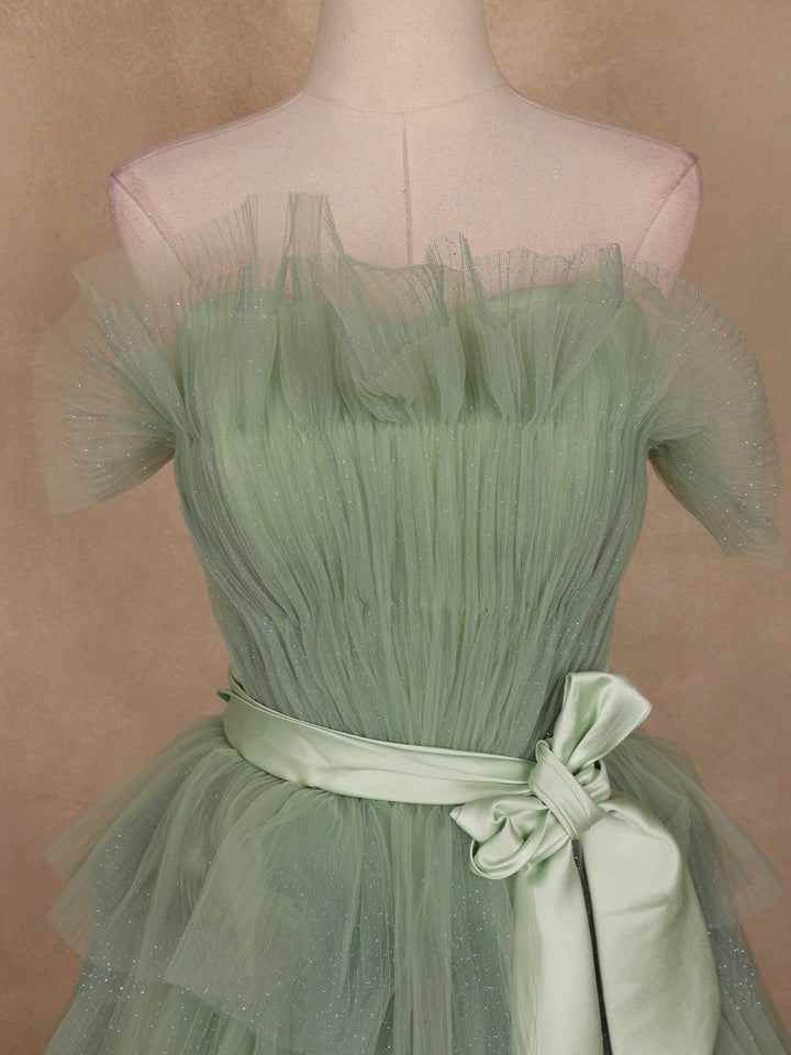 Green and Blue Ombre Tiered Ruffle Ball Gown in Tulle Net - Diadem