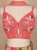Green and Pink Floral Designed Semi Silk Bridesmaid Lehenga - Diadem