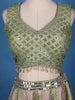 Green and Pink Floral Mirror Designed Banarasi Silk Lehenga for Bridesmaid - Diadem