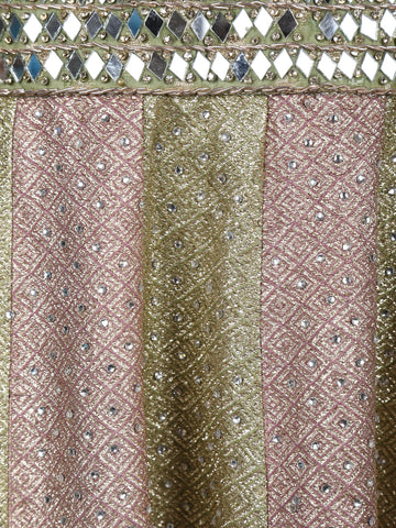 Green and Pink Floral Mirror Designed Banarasi Silk Lehenga for Bridesmaid - Diadem