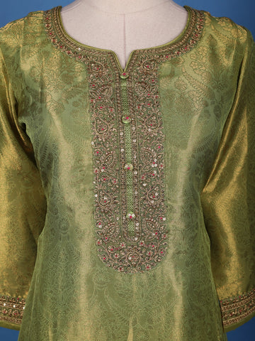 Green loral Design Sequins Banarasi Silk Salwar Suit - Diadem