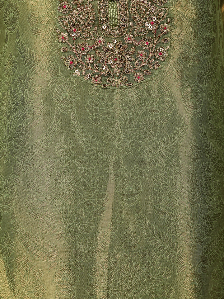 Green loral Design Sequins Banarasi Silk Salwar Suit - Diadem