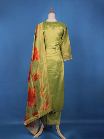 Green loral Design Sequins Banarasi Silk Salwar Suit - Diadem