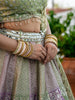 Green and Pink Floral Mirror Designed Banarasi Silk Lehenga for Bridesmaid - Diadem