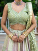 Green and Pink Floral Mirror Designed Banarasi Silk Lehenga for Bridesmaid - Diadem