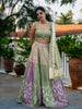 Green and Pink Floral Mirror Designed Banarasi Silk Lehenga for Bridesmaid - Diadem