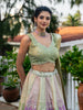 Green and Pink Floral Mirror Designed Banarasi Silk Lehenga for Bridesmaid - Diadem